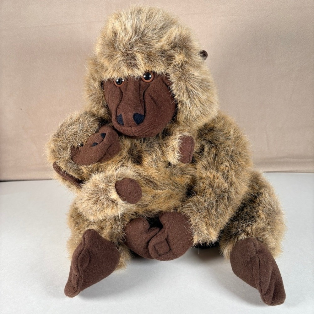 Folkmanis Folktails Baboon and Baby Plush Hand Puppet‎ Brown Tan 14 Inch Set